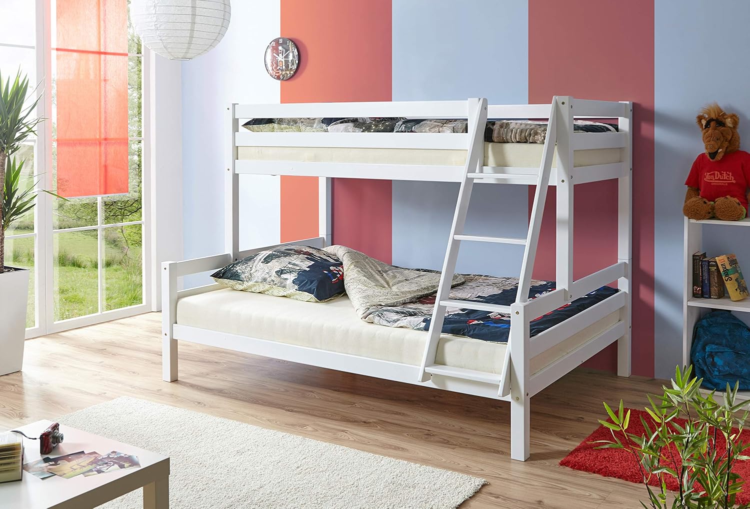 TiCAA Etagenbett, Kinderbett, Stockbett für Kinder mit Treppe, & Zwei Liegeflächen teilbar aus Buche Massivholz Bettgestell 90 x 200, 140 x 200