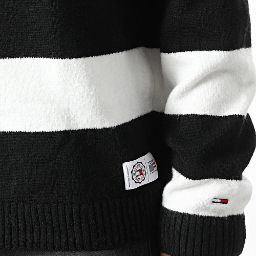 Pull A Rayures Relaxed Textured Blanc Noir