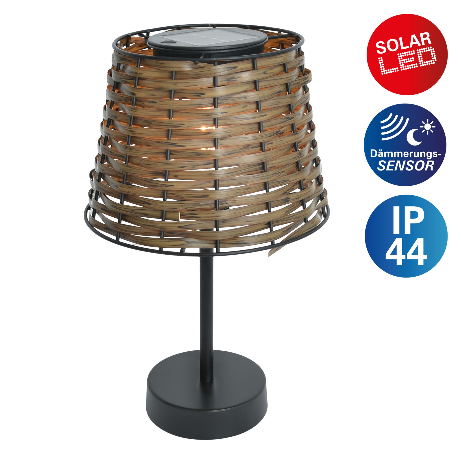 LED-Solar-Tischleuchte RADA - braun-schwarz - Polyrattan - 31 cm hoch