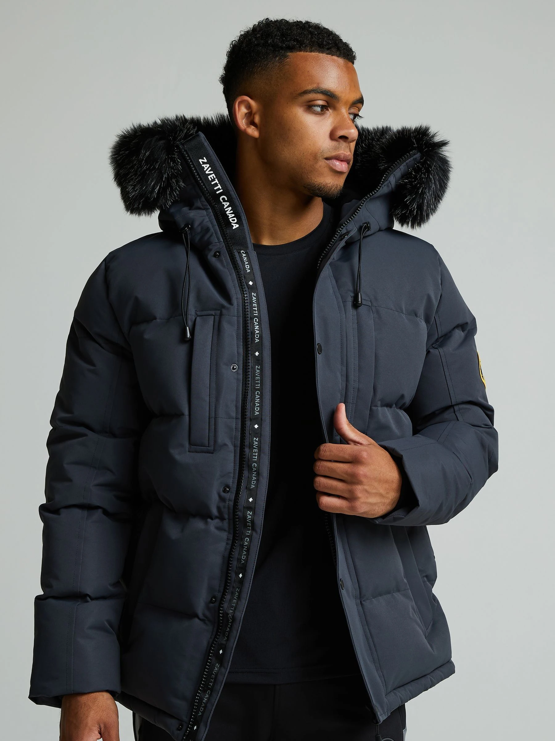 Asfaltgrijs - Zavetti Canada Oshawa 2.0 voor heren Puffer parka-jas met afneembare imitatiebontkraag