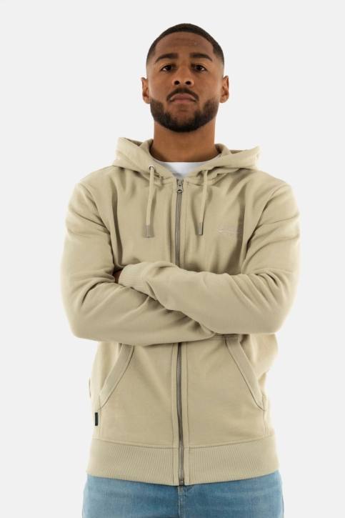 Sweat superdry essential logo zip 1lc light stone beige