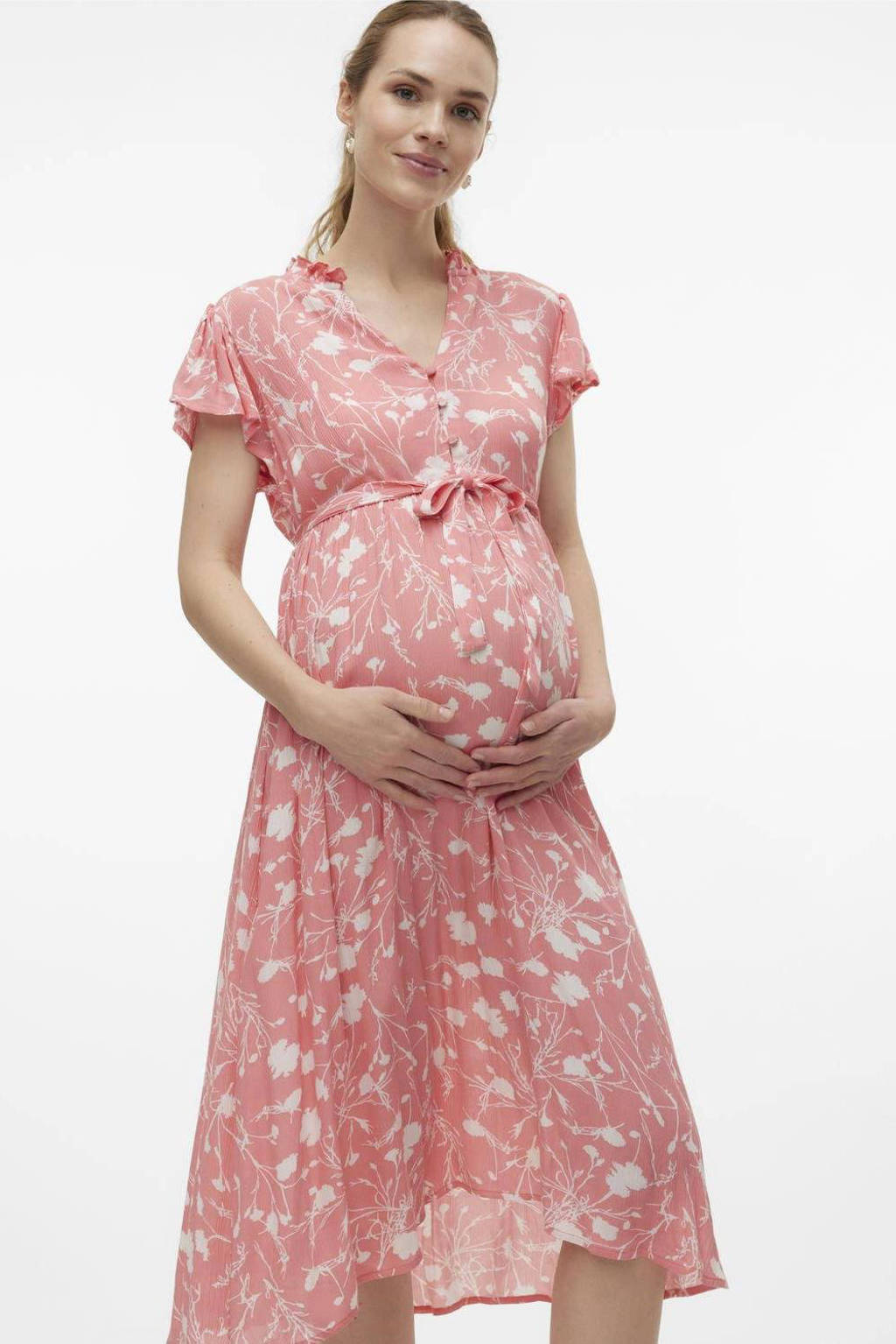 MAMALICIOUS zwangerschaps- en voedingsjurk MLDEELIA met all over print en ruches roze