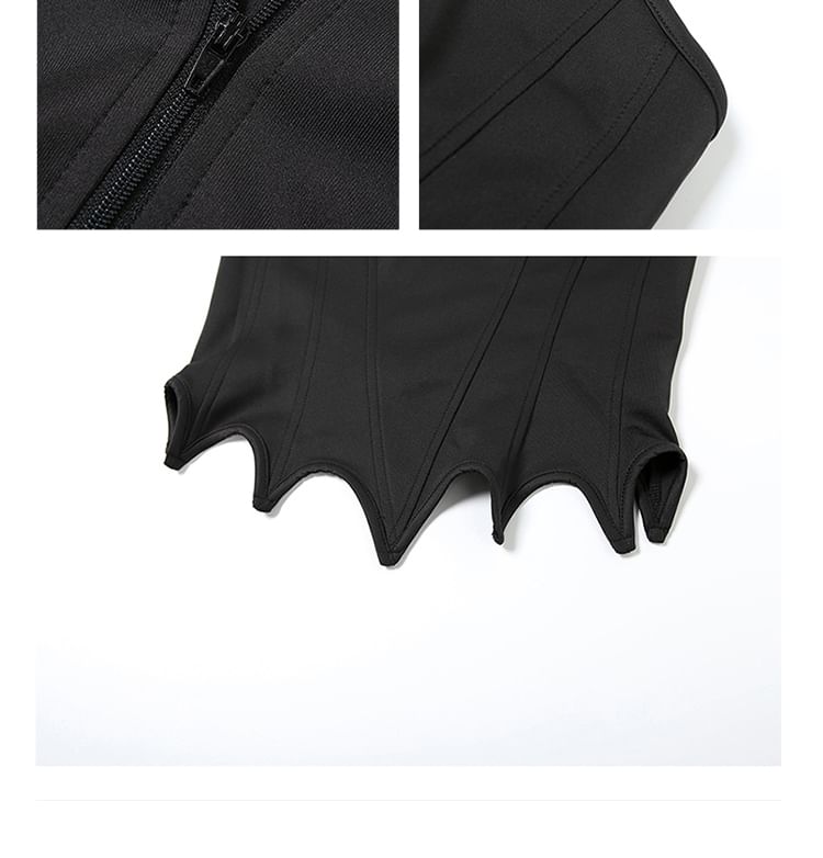 Bababy - Strapless asymmetrische crop top met effen rand / geruite mini A-lijn rok / set