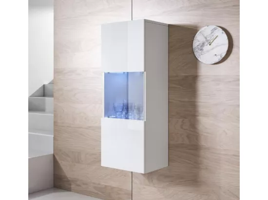 Vitrine pour Salon Salle à manger en Blanc avec LED 40x29x126cm Luke V3