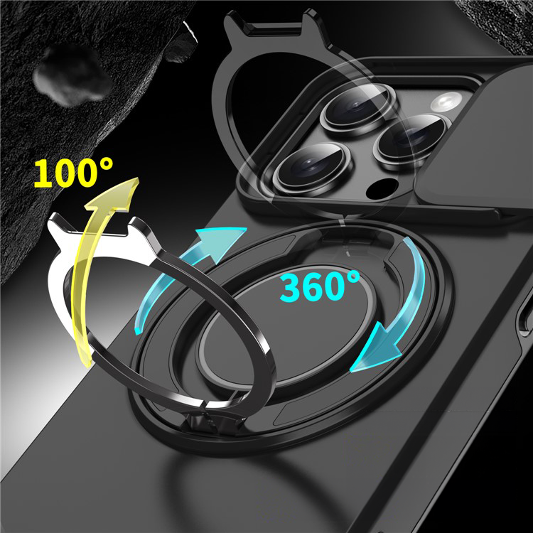 iPhone 16 Pro Max Hybrid Outdoor Hardcase Hülle mit Cam-Slider   Magnetischer Kickstand - Schwarz