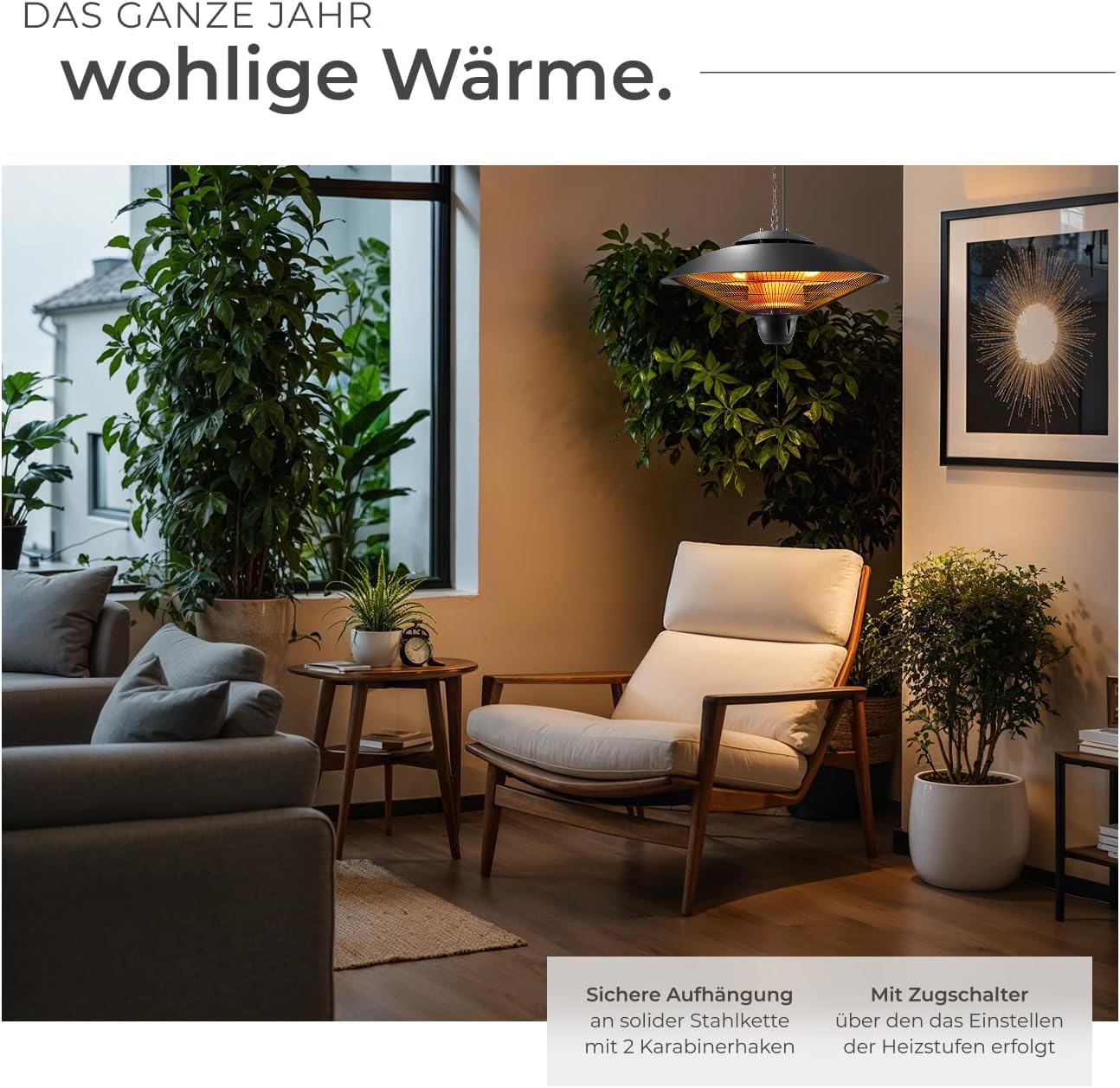 tectake® Infrarot Heizstrahler hängend, Deckenheizung, Infrarotstrahler Lampe zum Aufhängen an Decke, outdoor und indoor Infrarotheizung, Heizung elektrisch, Deckenheizstrahler für Terrasse