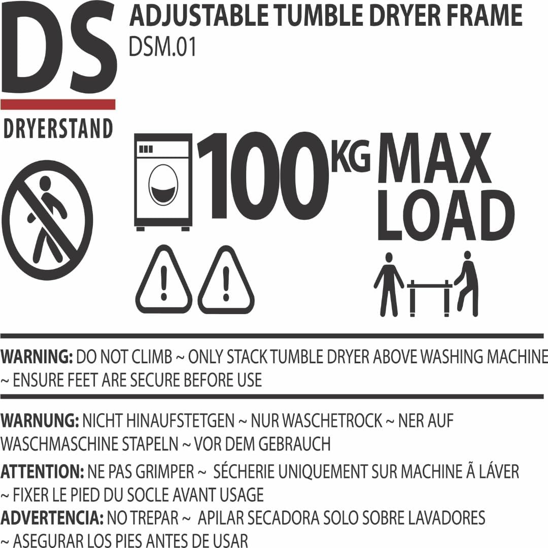 Maxi – Universal Waschmaschinen- und Trockner-Stapelkit | Verstellbarer Rahmen (72–82 cm), 100 kg Tragkraft | Ohne Bohren, Antivibration, Platzsparend
