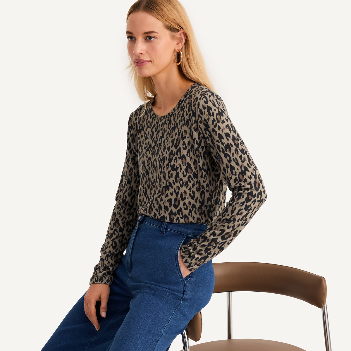 ANNE WEYBURN<br>Camiseta estampada, tecido escovado, efeito quente