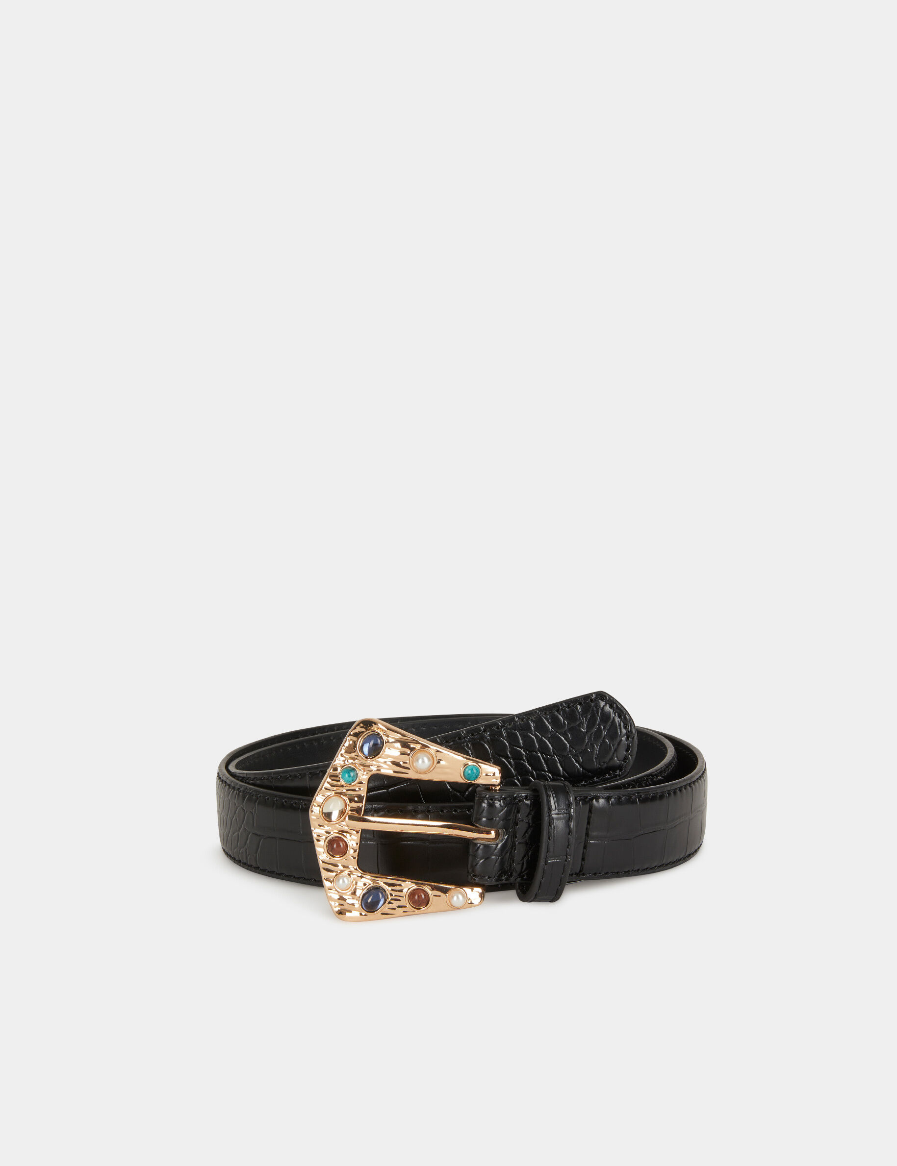 Ceinture avec boucle détails bijoux noir femme - noir