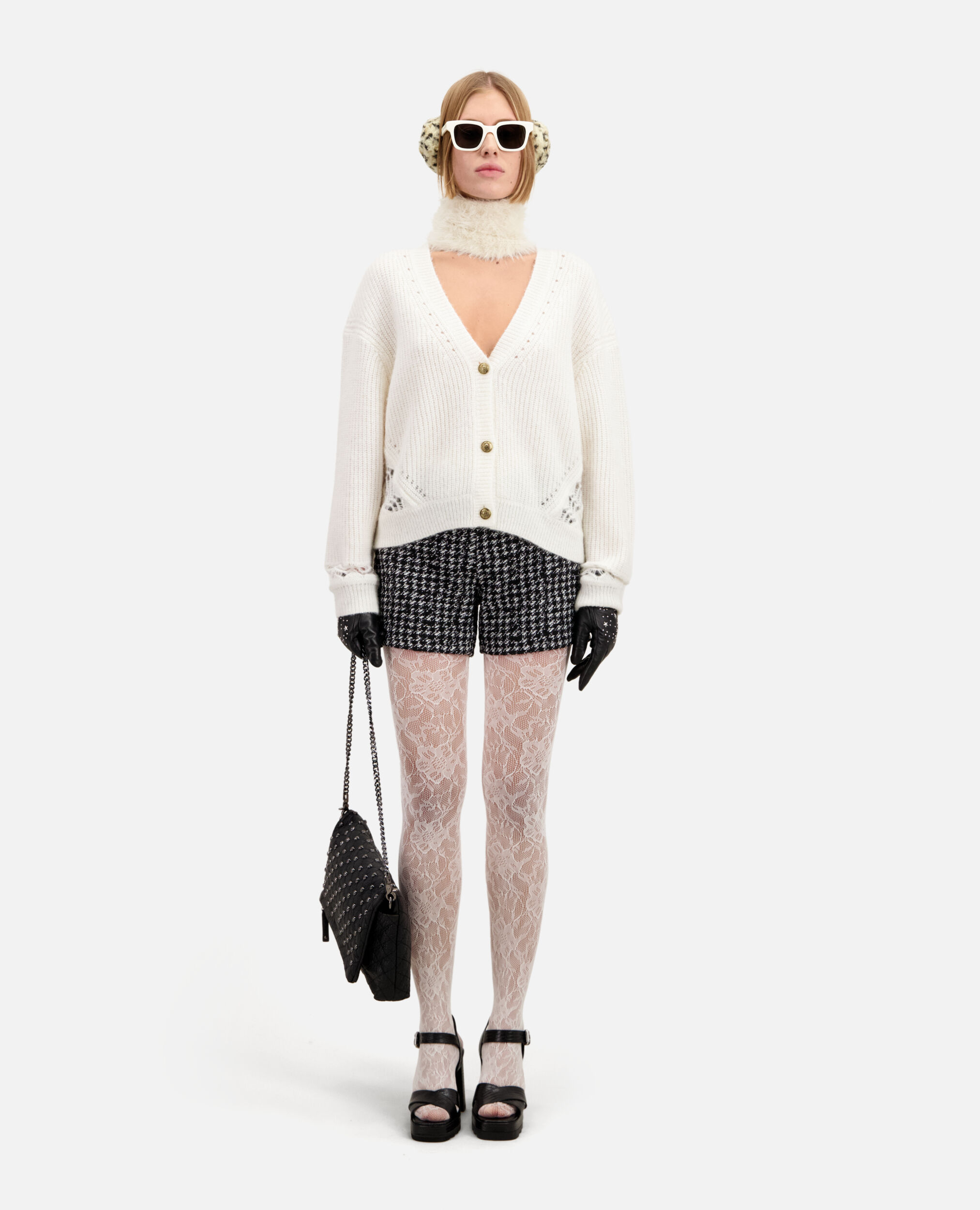 Ecru wool-blend cardigan