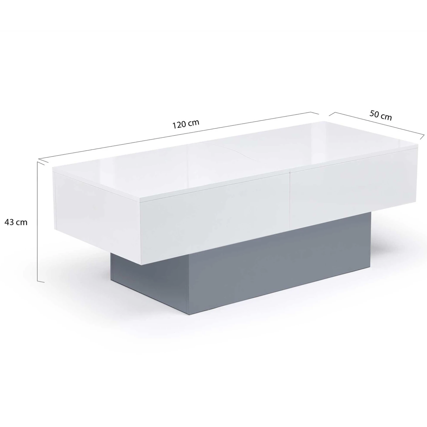 Table basse coulissante rectangulaire MARTA bois gris et plateau blanc