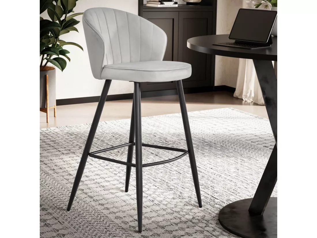 Tabouret de bar Scandinave Métal Lot de 2 Velours Chaise de bar Haute