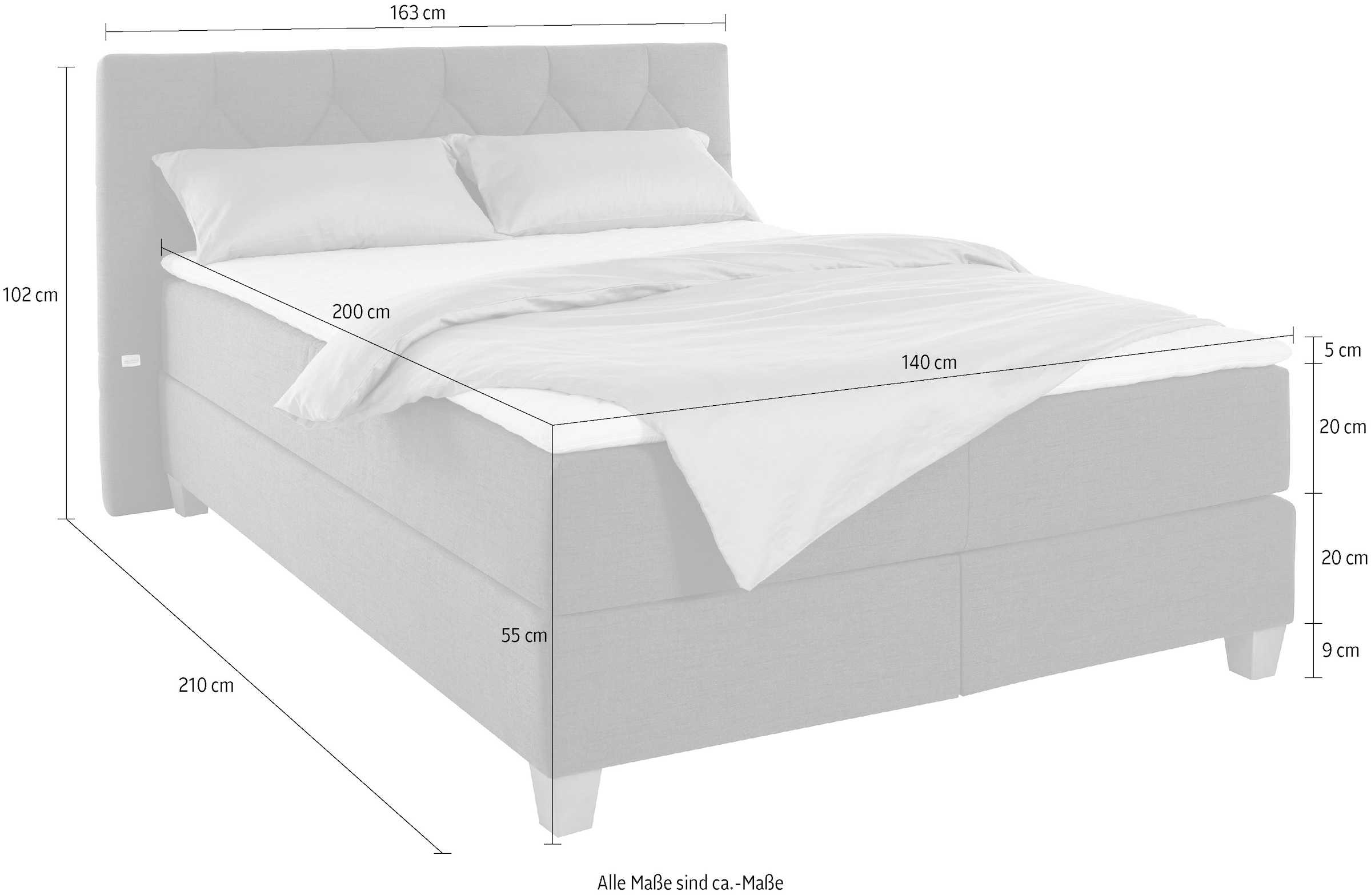 Home affaire Boxspringbett »Harmones« in 3 Breiten, Härtegrad auch im Mix mit je 1 Matratze in H2 und H3