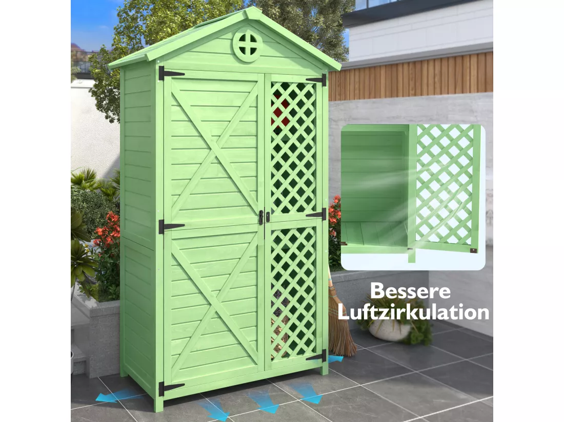 Ensemble Abri de jardin + armoire de jardin en bois massif - toit pente résistant aux intempéries - Gris