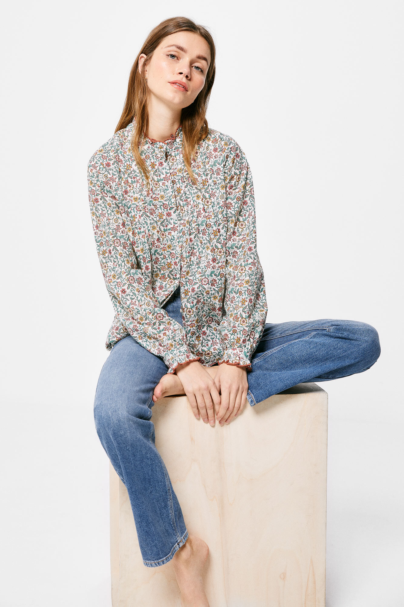 Blusa plissada de algodão - Marrom