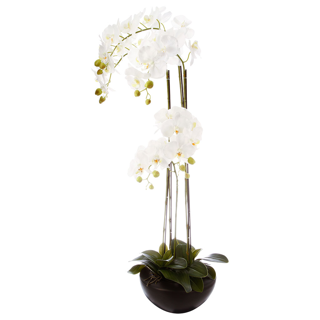 Orchidée artificielle et pot céramique noir H 110cm - ATMOSPHERA