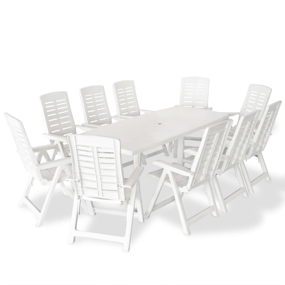 Mobilier à dîner d'extérieur 11 pièces plastique blanc