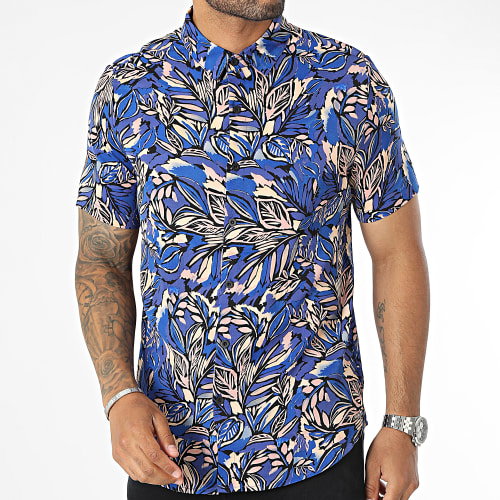 Chemise Manches Courtes Bleu Marine Rose Floral