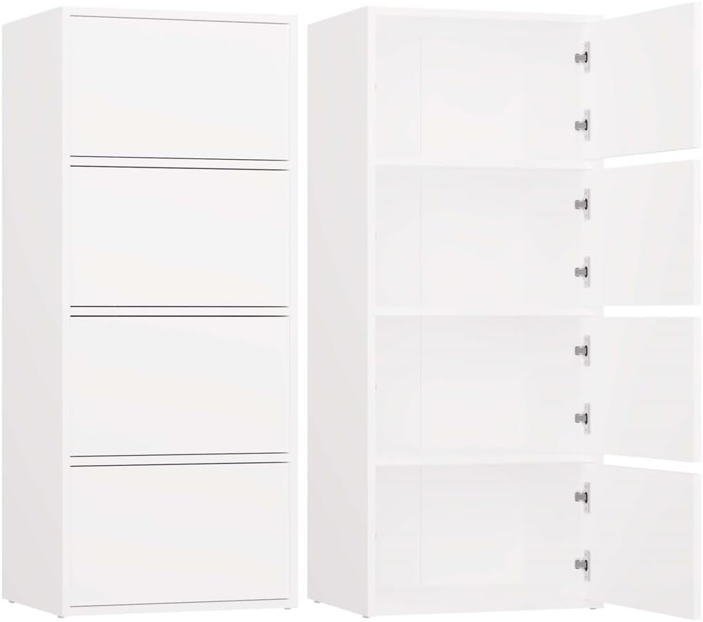 CDF Kommode Schrank Hochschrank mit 4 Türen und Einlegeböden IDEAL FÜR Wohnzimmer -KOMPAKT & MODERN | STABIL & VIELSEITIG | Weiß