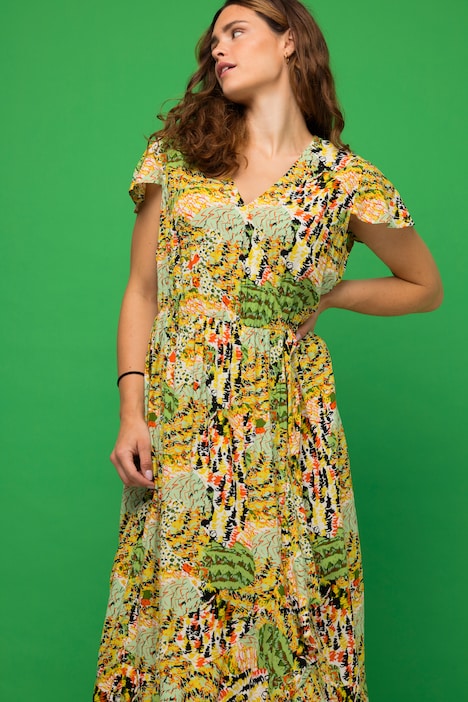 Midikleid, A-Line, Print, V-Ausschnitt, Halbarm