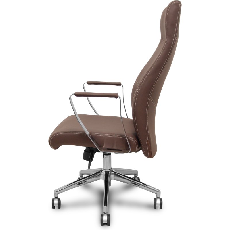 Fauteuil de direction Ergo540 Synchrone, similicuir marron, piètement chromé, roulettes chromées