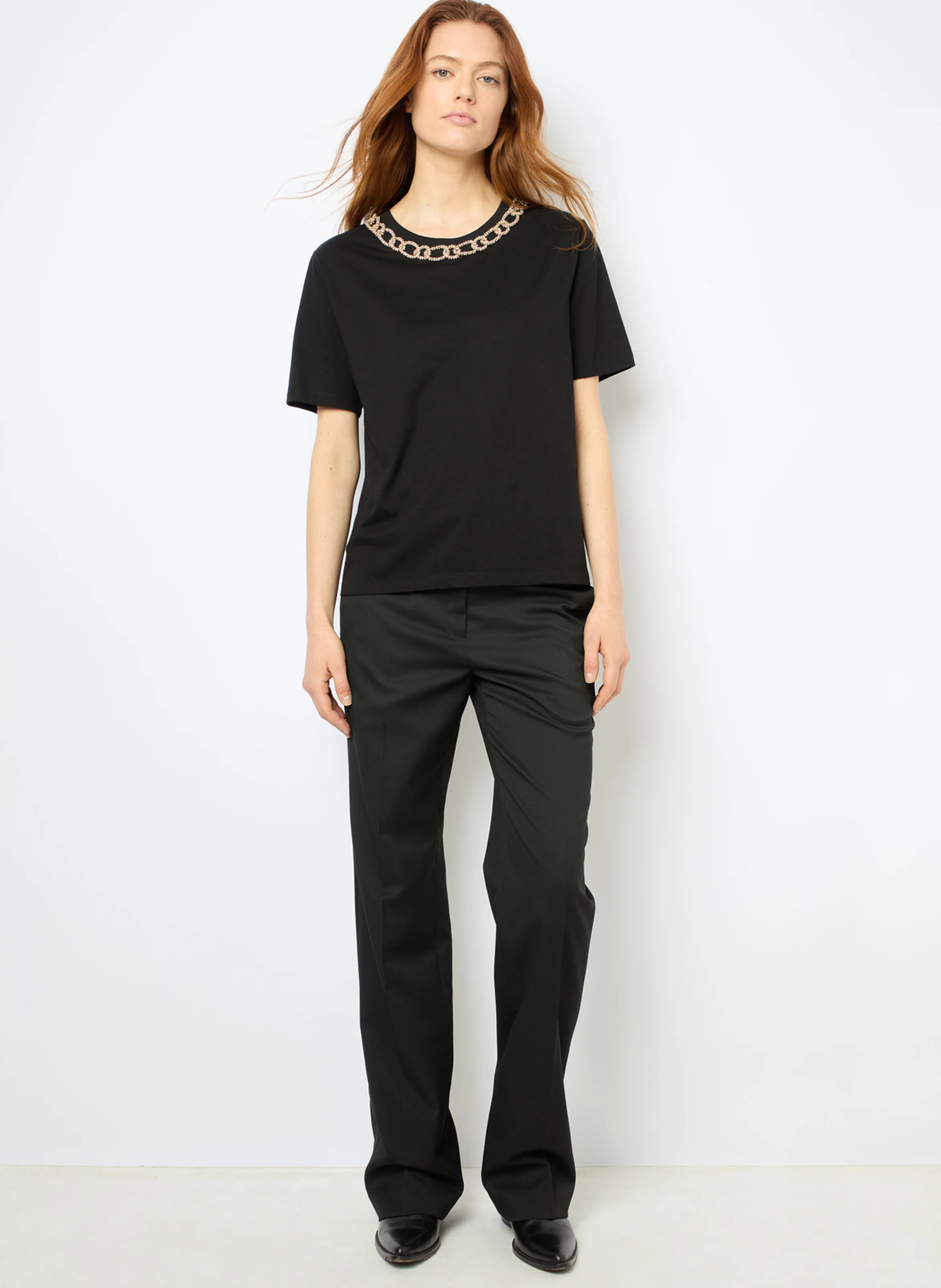 AGNES - Tee-shirt col rond droit en coton | Noir