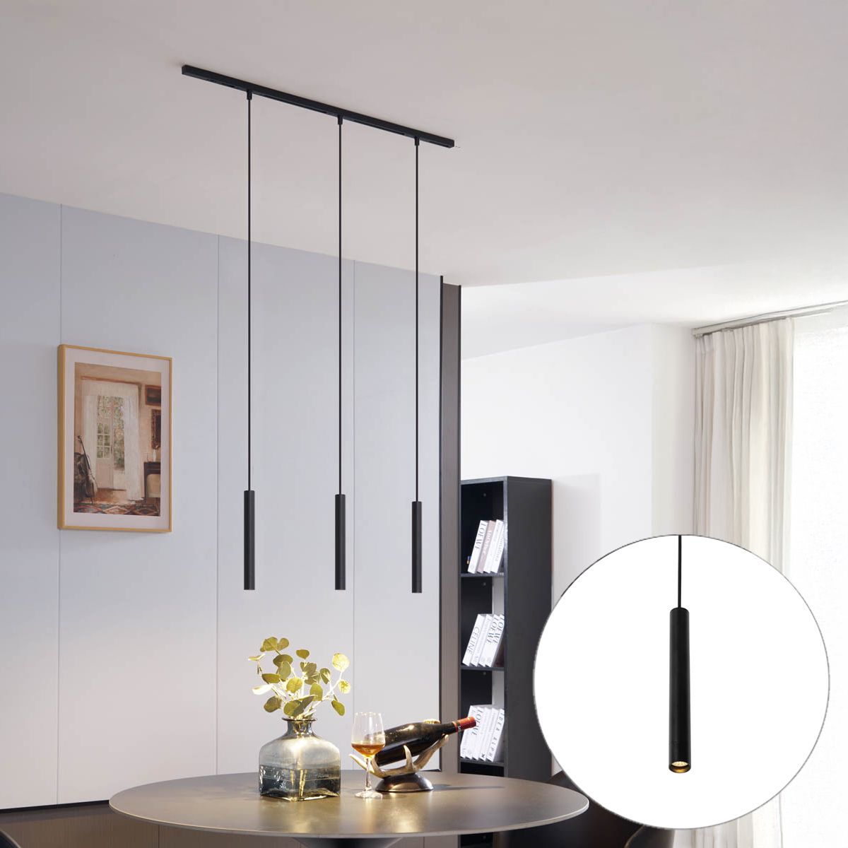 Modern railsysteem met 3 hanglampen zwart 1-fase - Slimline Keno