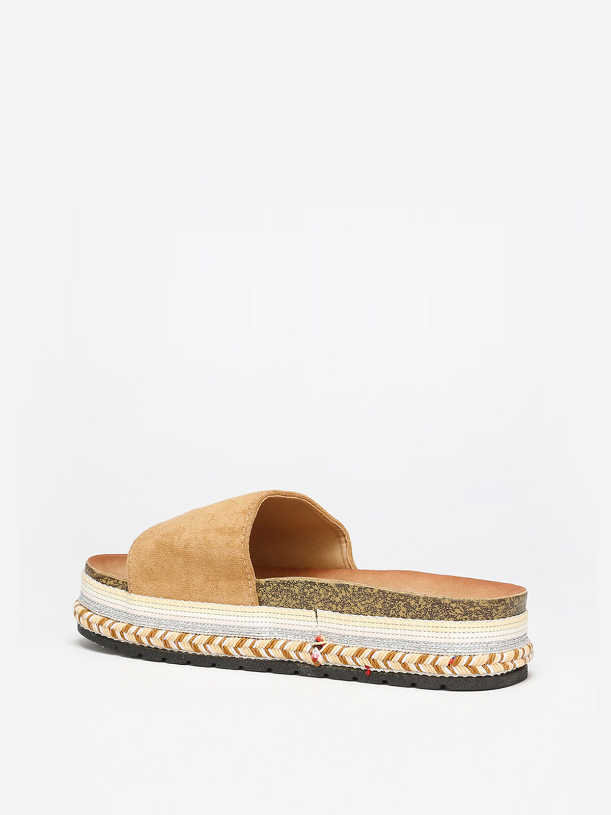 Mules en suédine à plateforme ethnique- Camel