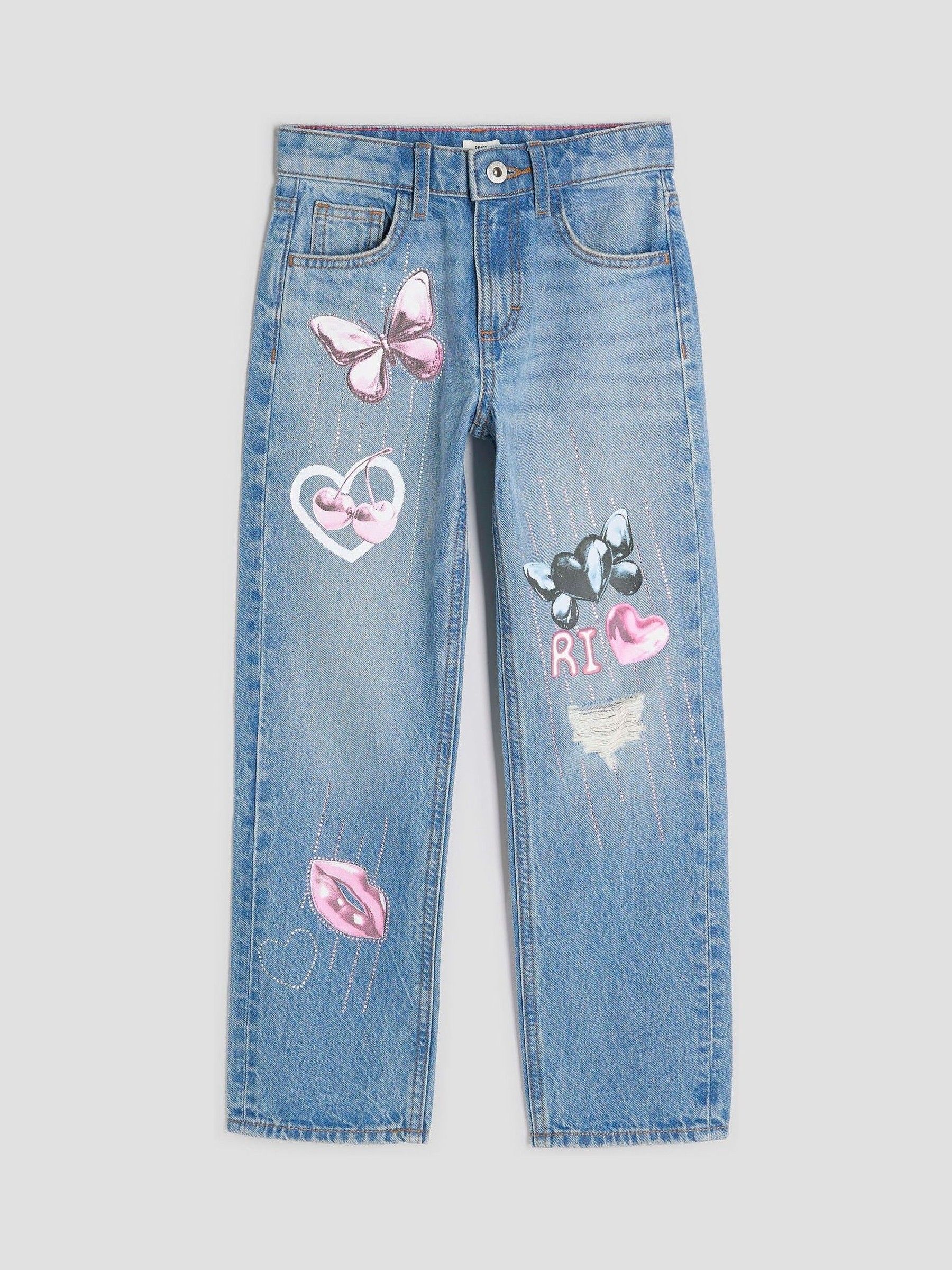River Island Girls Graffiti Straight Jeans