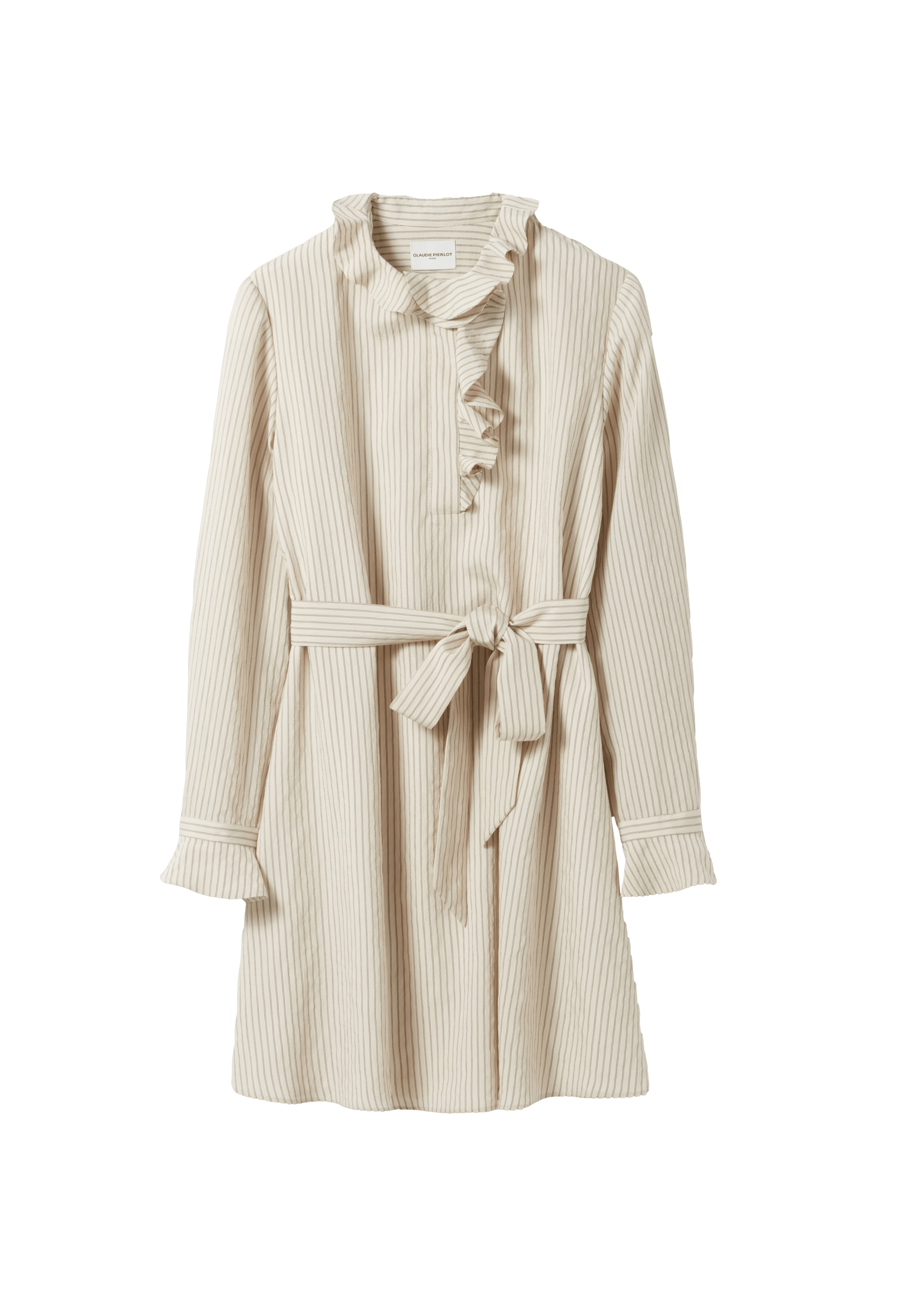 Robe courte col volanté rayée | Beige