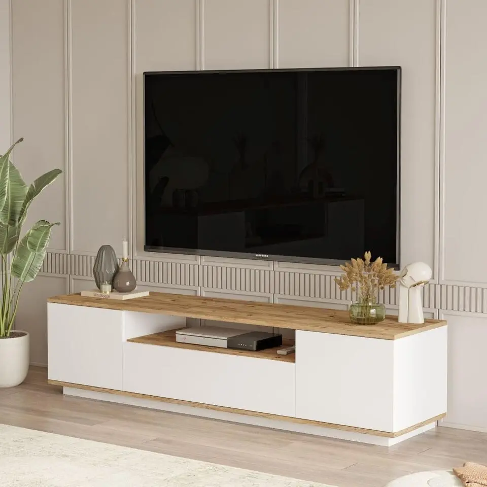 CALICOSY - TV-Meubel FR7-AA - Handgemaakt eiken / wit - 44,6x180x44,5 cm