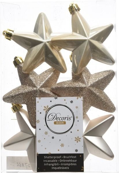 Decoris - Kerstballen en Sterren Ornamenten - Champagne - Kunststof - 43x Stuks