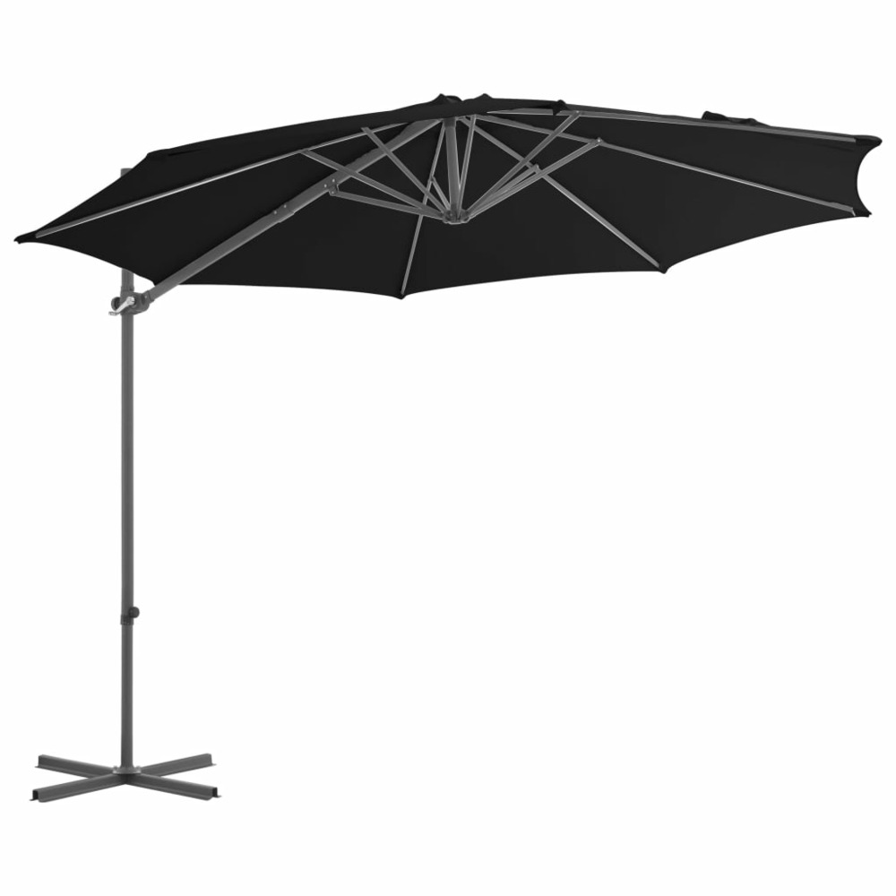 Parasol mobilier de jardin déporté avec mât en acier 300 cm noir