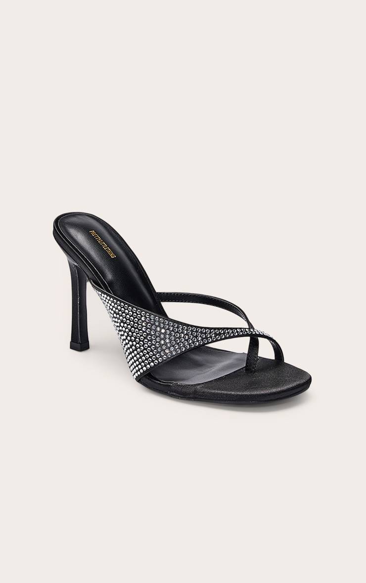 Noir Mule À Talon Avec Bride Entre Les Orteils