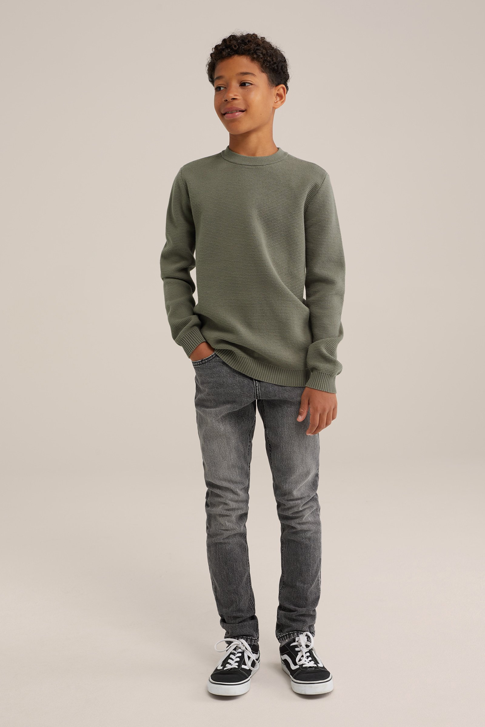Jongens gebreide trui met ribstructuur WE Fashion Legergroen