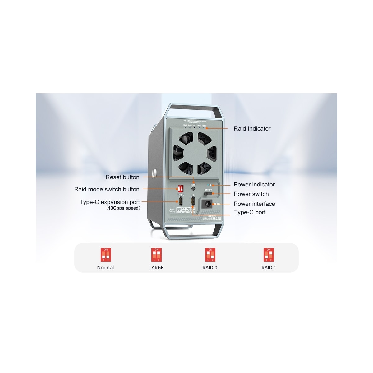 MAIWO K35282C USB-C 3.1 eksternt kabinett aluminium for 2x 3,5