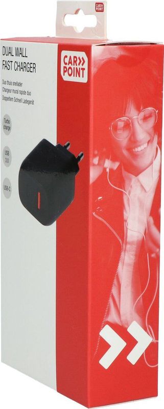 Carpoint - Thuis SnelLader - USB-C en USB 3.0 - Zwart - 18W en 20W