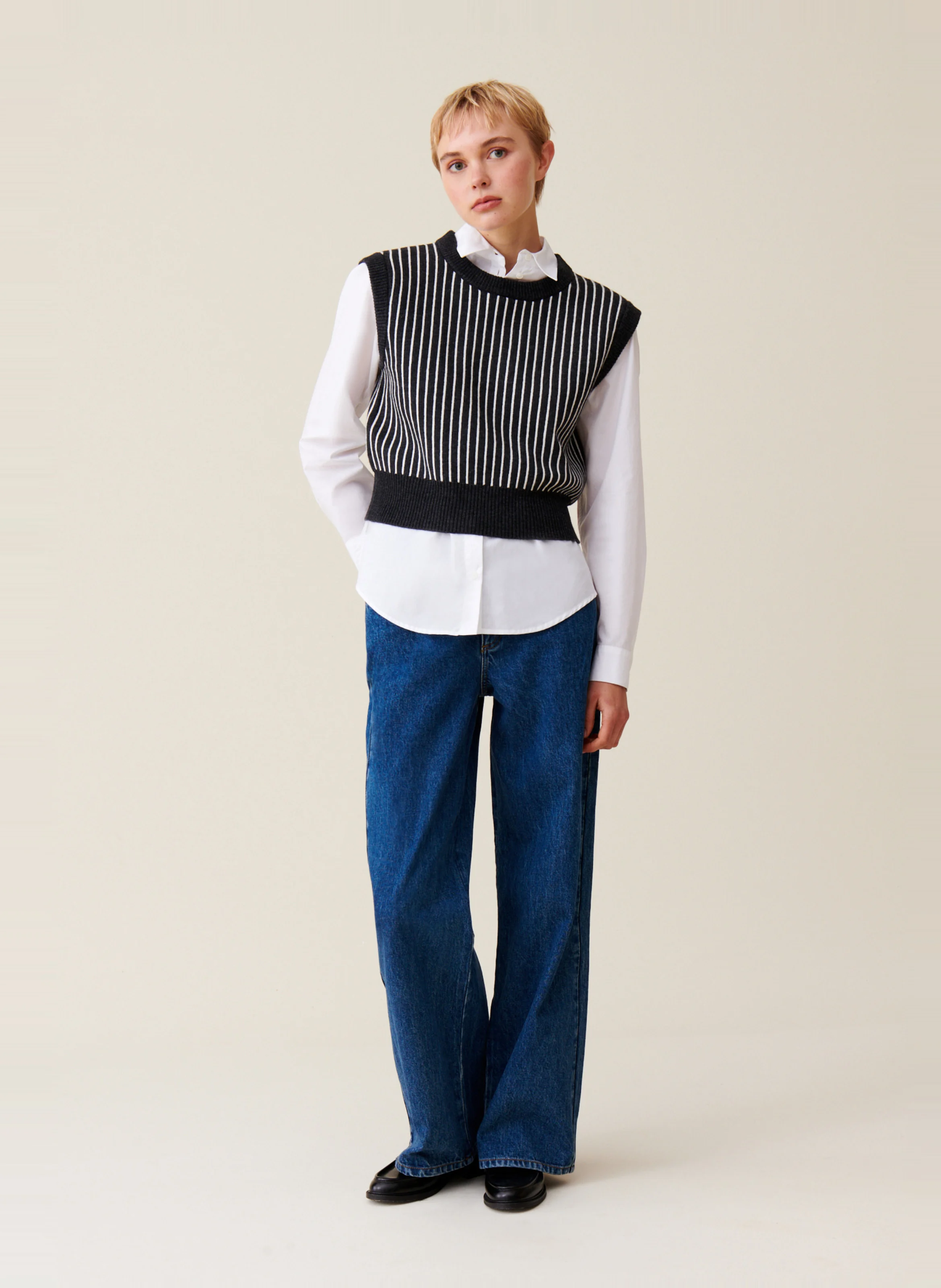 Pull rayé sans manches en maille | Gris
