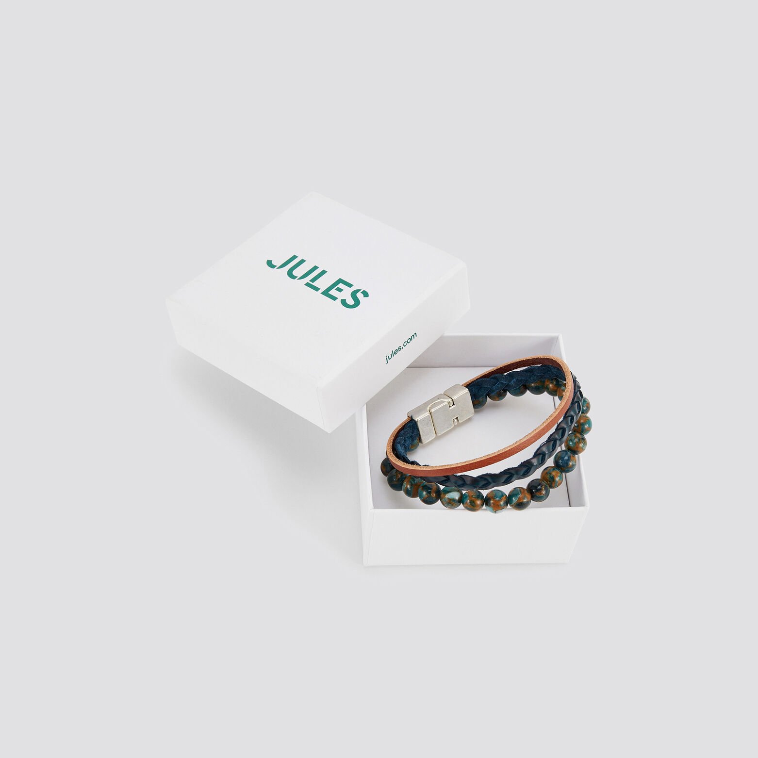 Bracelet perles et cordons cuir Bleu foncé