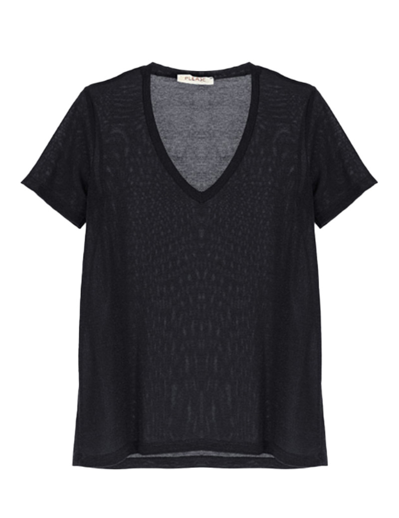 PLEASE T-SHIRT FEMME COL V MAILLE MÉTALLIQUE NOIR