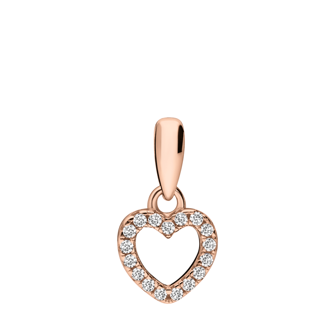 Zilveren roseplated hanger hart zirkonia