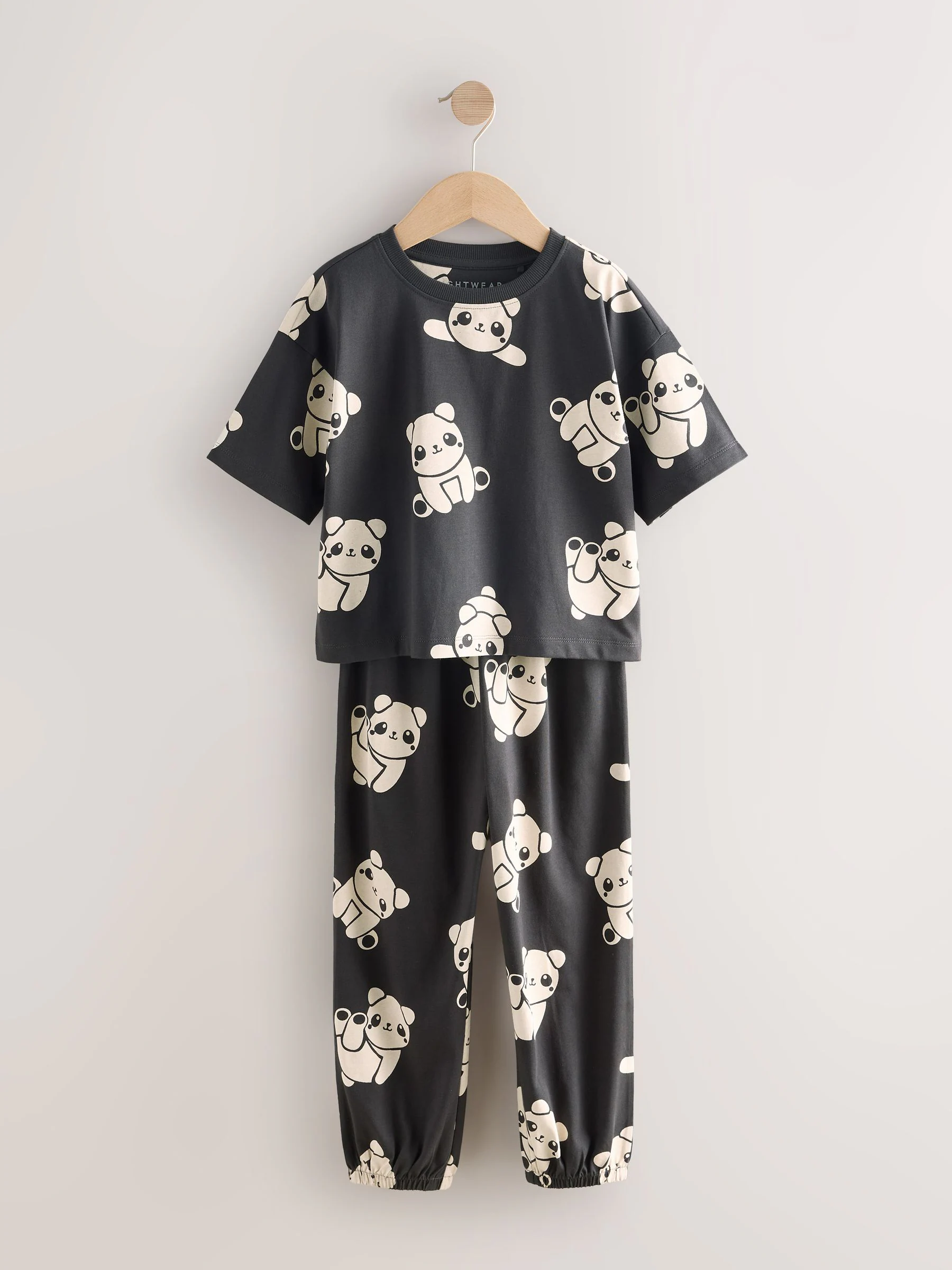 Zwart-wit pandaprint - Verpakking van 3 pyjama's met joggingbroek (3 - 16 jr)