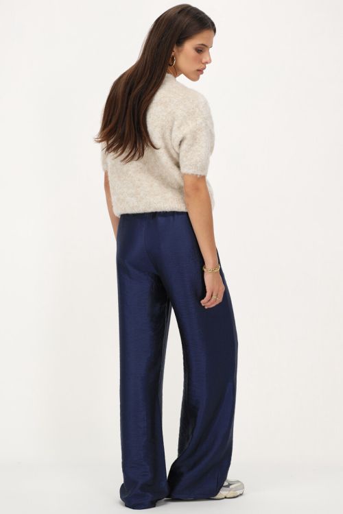 Donkerblauwe wide leg broek met elastieken band