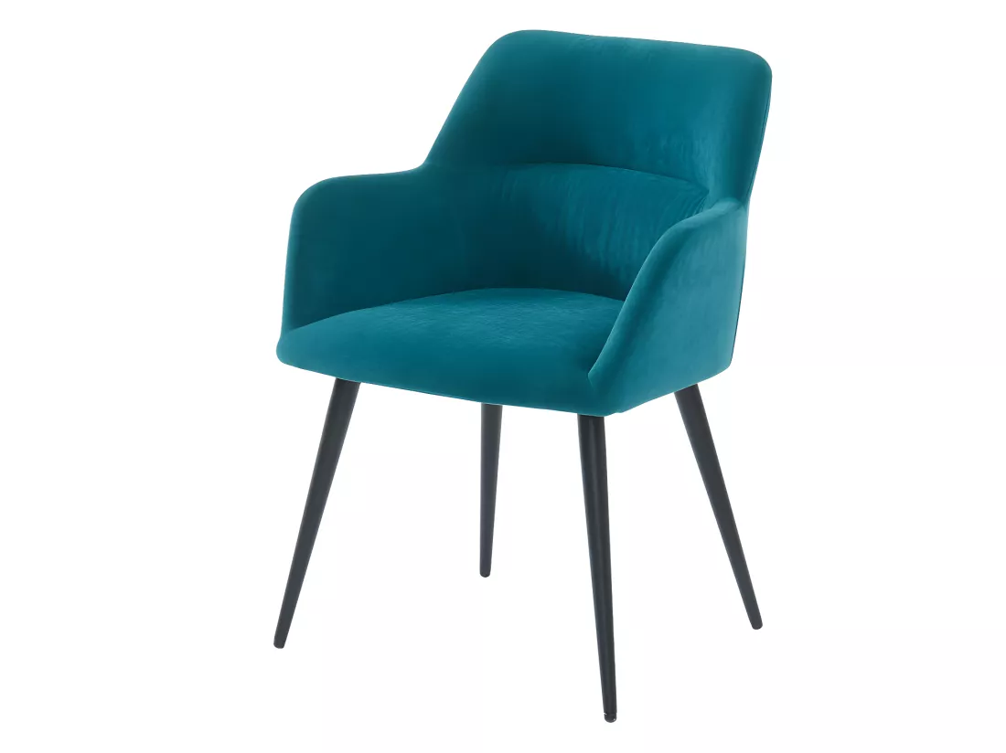 Lot de 6 chaises avec accoudoirs en tissu et métal noir - Bleu - HEKA