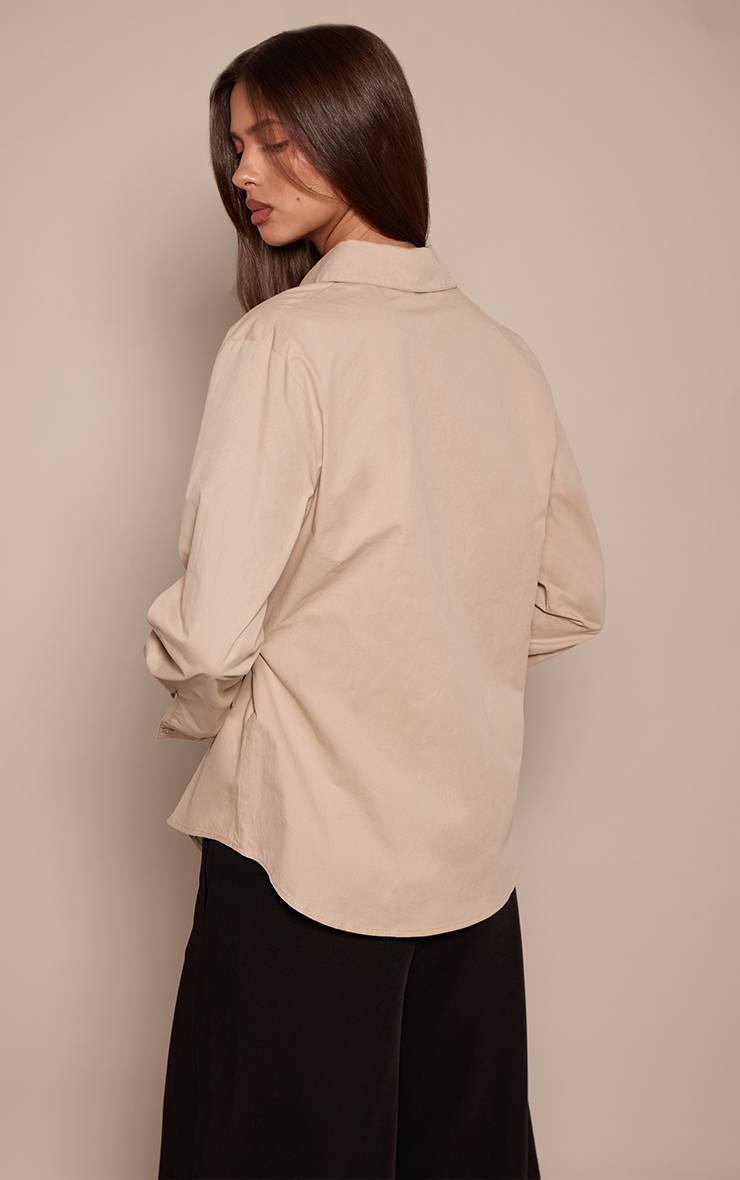 Sable Chemise Oversize En Coton Avec Détail Drapé Et Finitions Contrastées