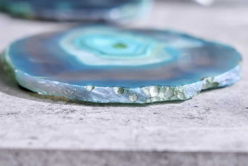 4er Set Untersetzer für Gläser COASTER 10cm grün Edelstein Achat Quarz handmade