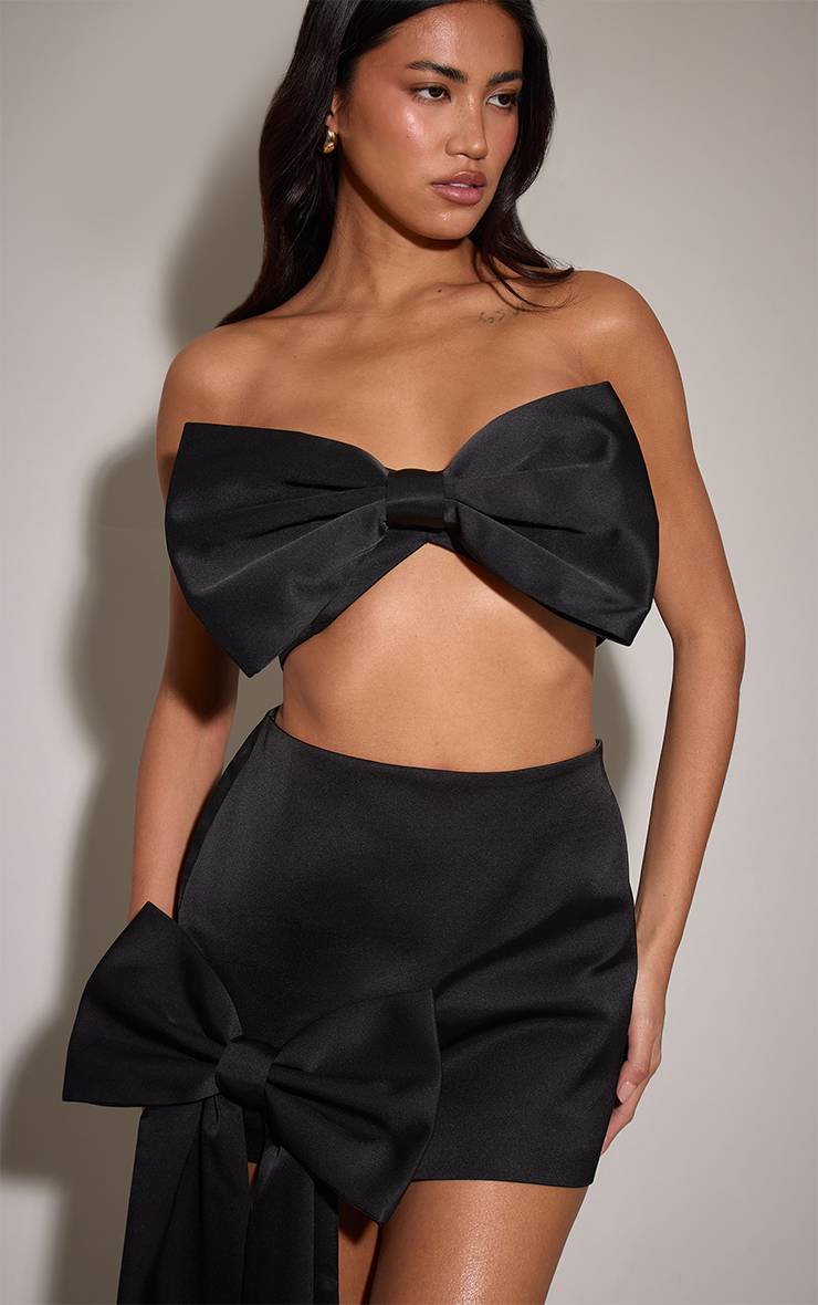 Noir Brassière Bandeau À Nœud En Satin