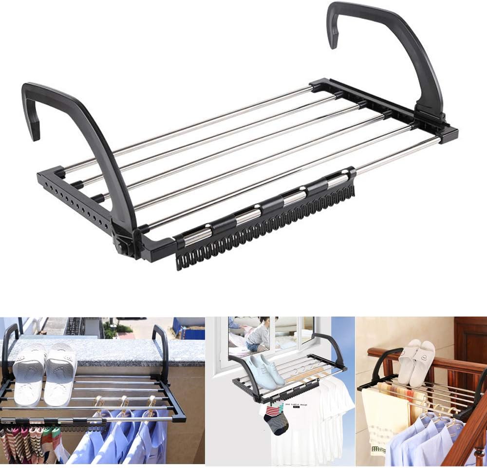 Séchoirs à Linge Pliable étendoir Balcon en Acier Inoxydable noir Vend