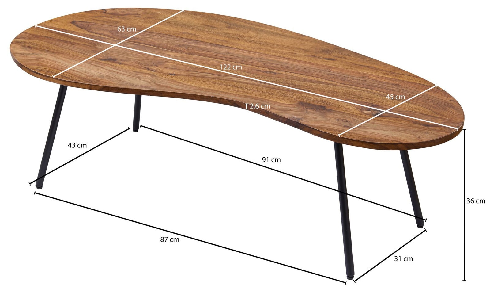 Couchtisch 122 x 63 cm braun/ schwarz
