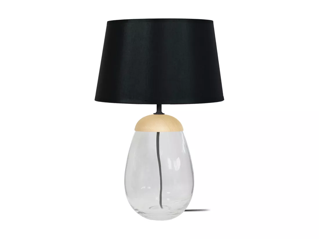 Lampe a poser ovale verre,bois naturel naturel,noir 46 cm.